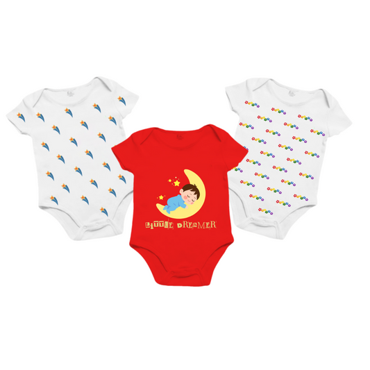 Infant Onesie Little Dreamer bundle_ White and Red Trio