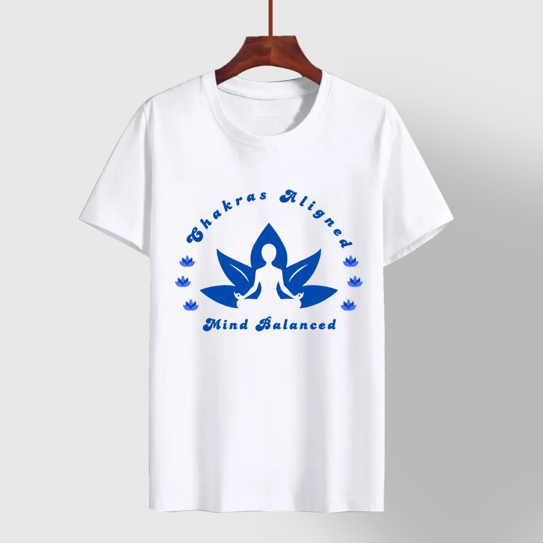 Chakras Aligned, Mind Balanced, White Yoga tee
