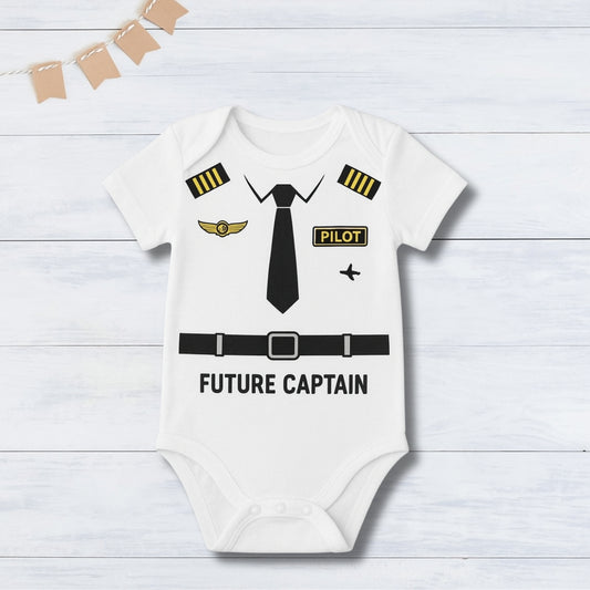 Professional Future Captain Pilot Romper with customized baby name_ White Romper