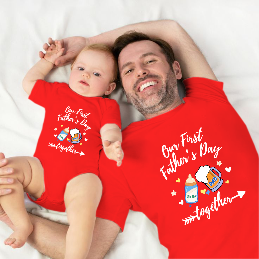 New Born & Baby Clothing | Our First Father's Day Together Twinning Sets T-shirt & Red onesie | Soft T-shirt