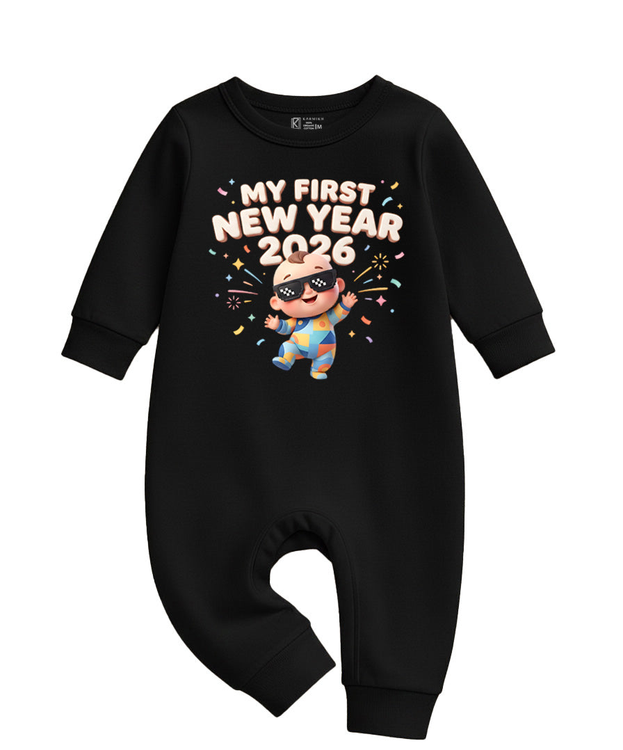 New Born & Baby Clothing | Baby First New Year 2026 | Soft Cotton Full Black Romper