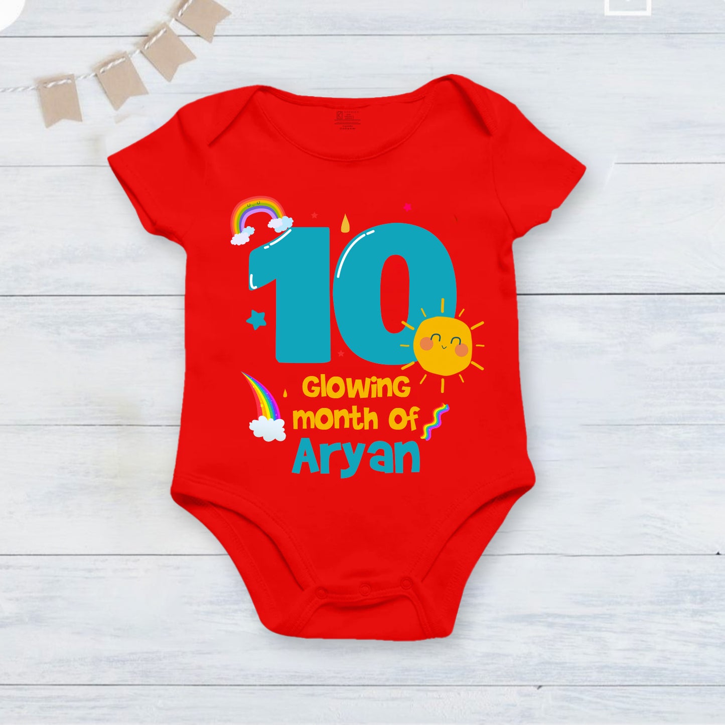 10th Infant monthly birthday_ With Customized Name Stylish Red Onesies