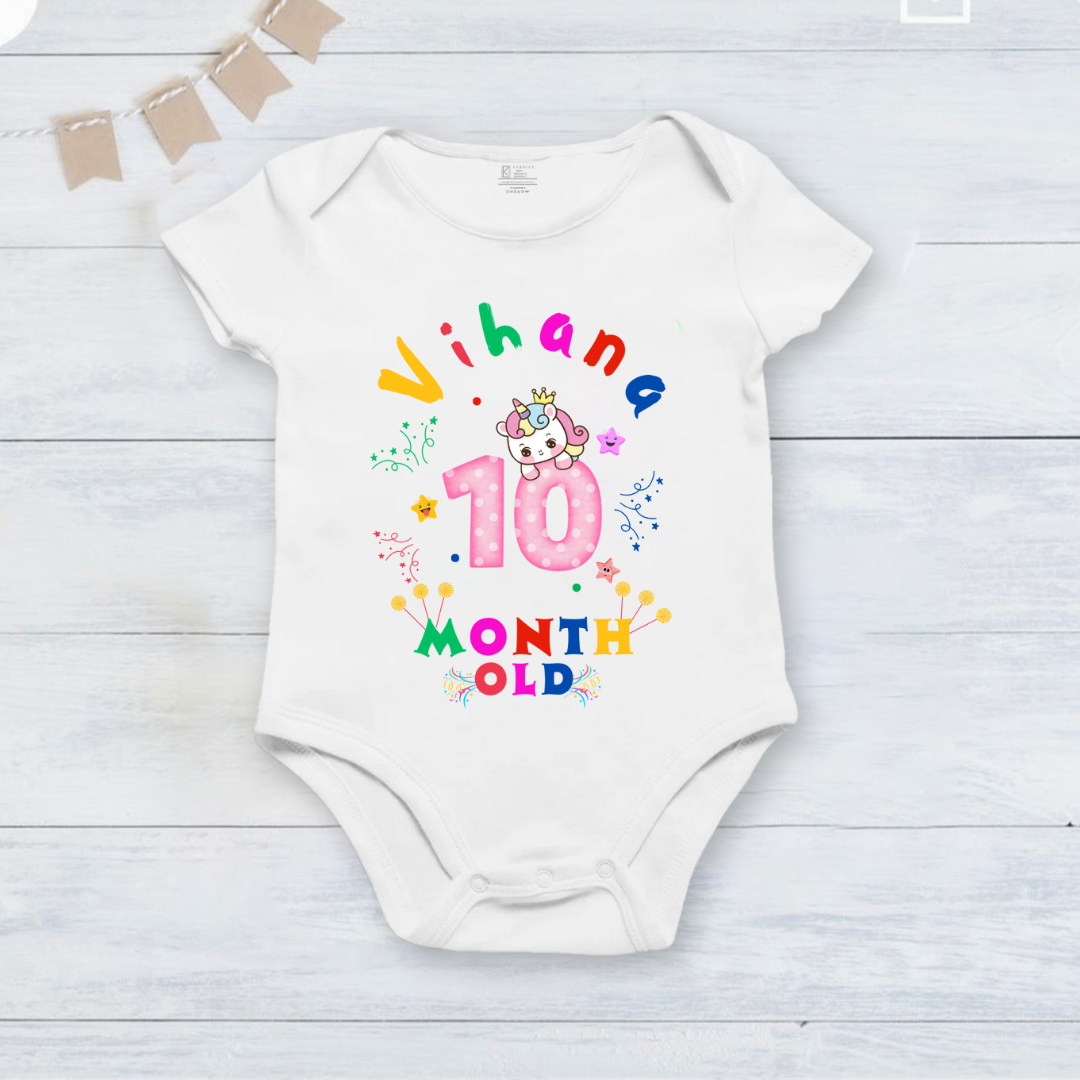 Infant monthly birthday 12 Months of Love_ Customized name White Onesie