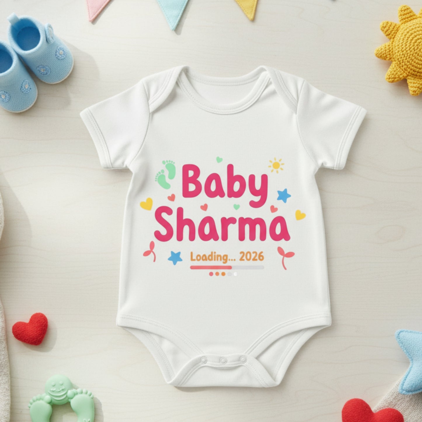 Baby Sharma Loading 2026 White Customized Baby Surname _ White Onesie