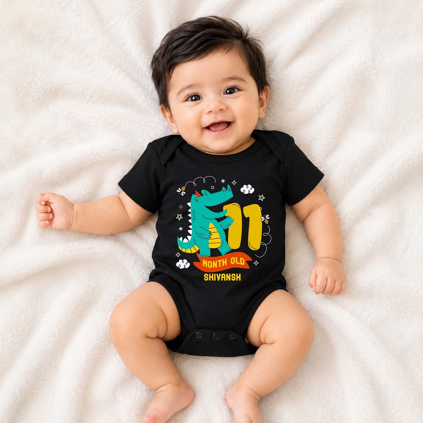 Infant monthly birthday_ With Customized Baby Boy's Name Stylish Black Onesies