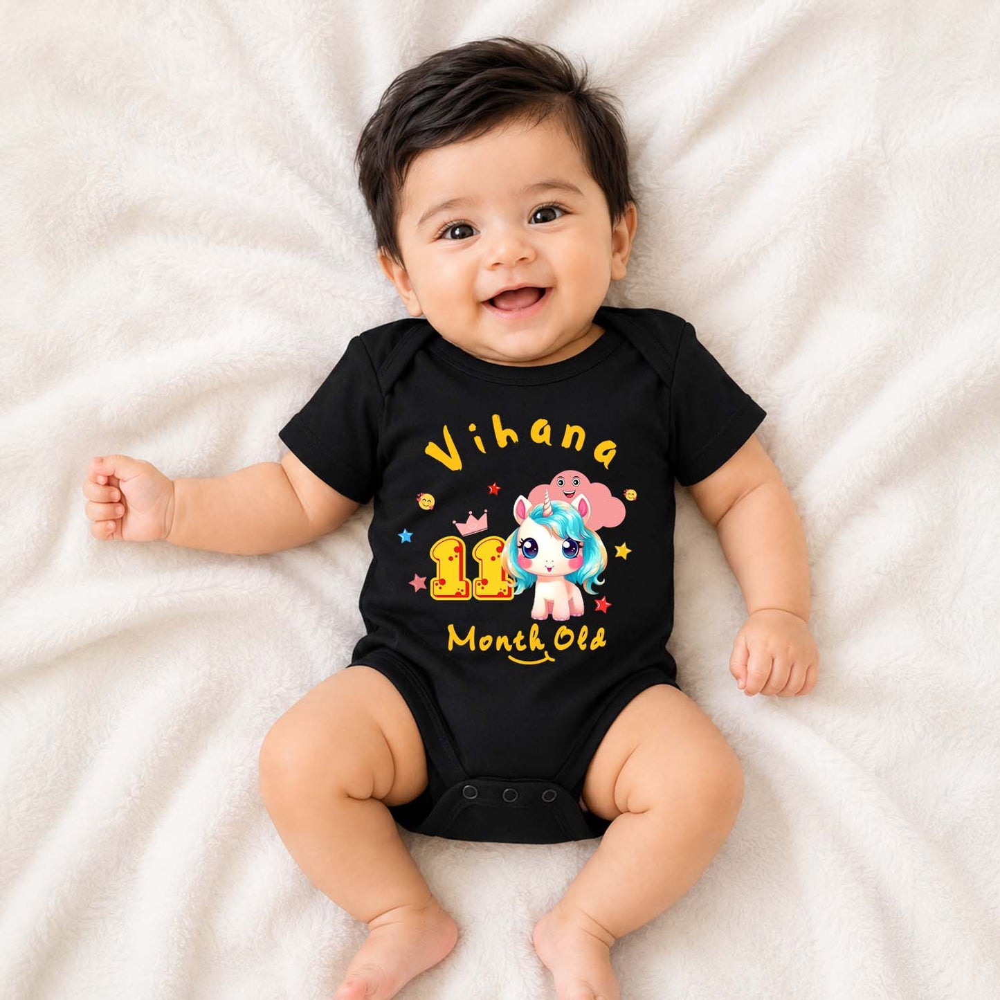 Infant monthly birthday_ With Customized Baby Name Stylish Black Onesies