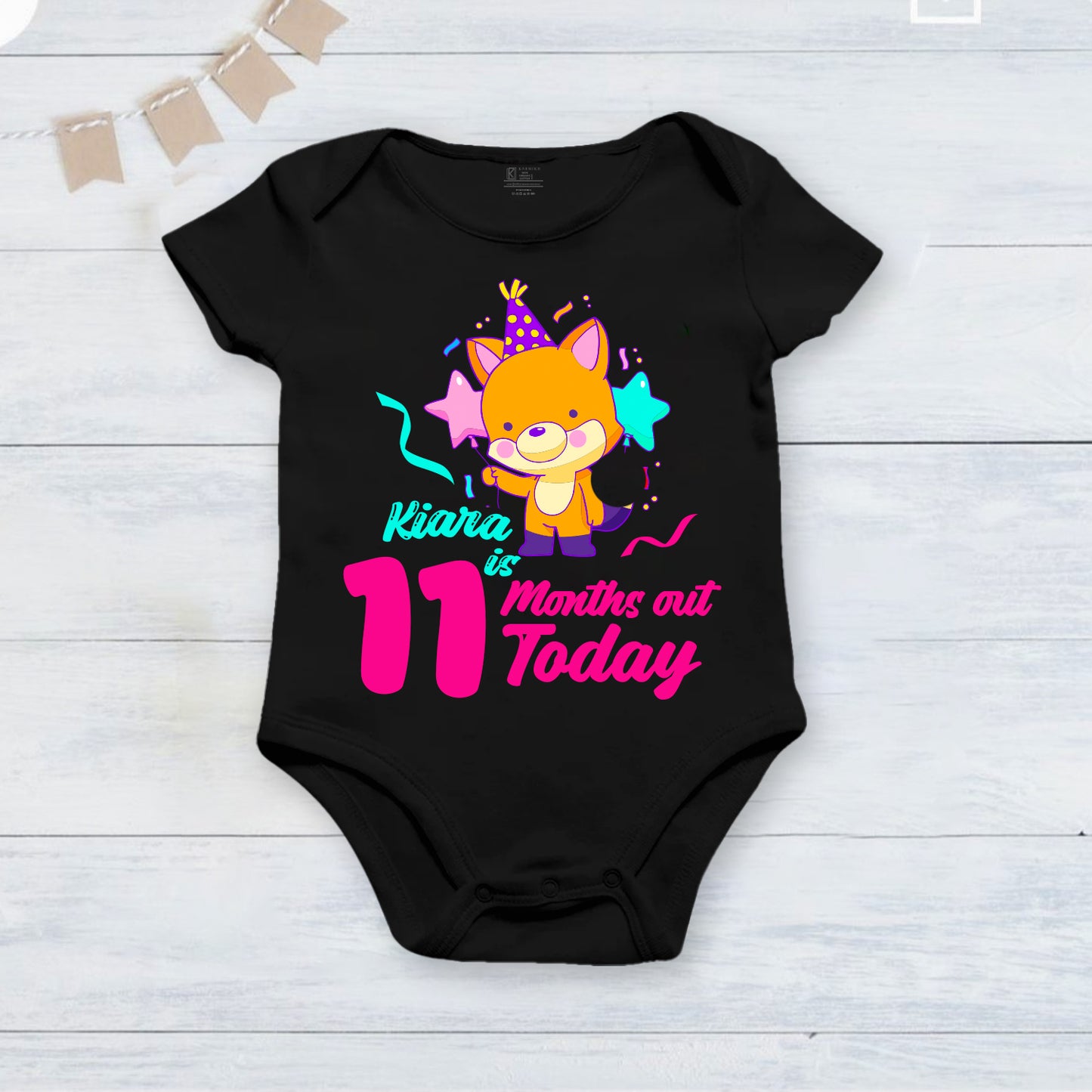 11th Month Of Love and Happiness Black onesies With Customized Baby Girl Name