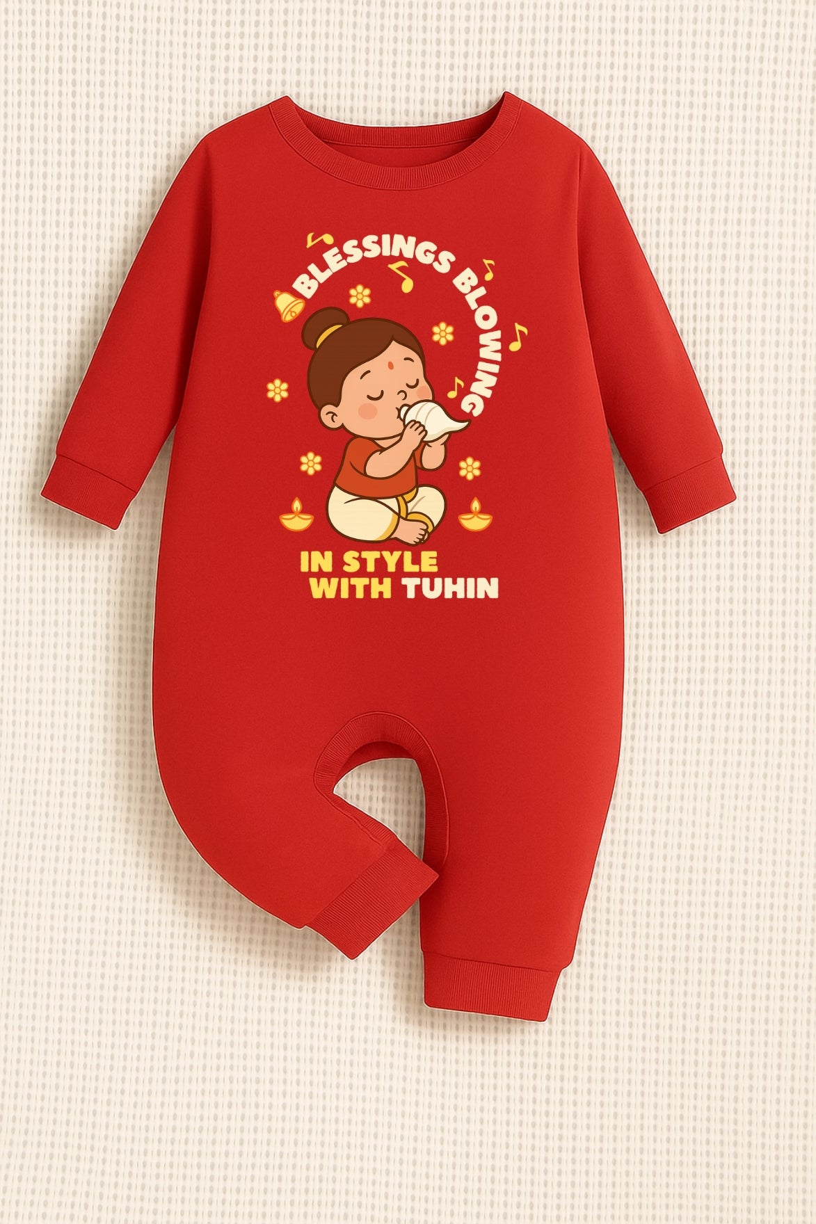 Blessing Blowing In Style With Customized Baby Girl Name _ Full Red Romper