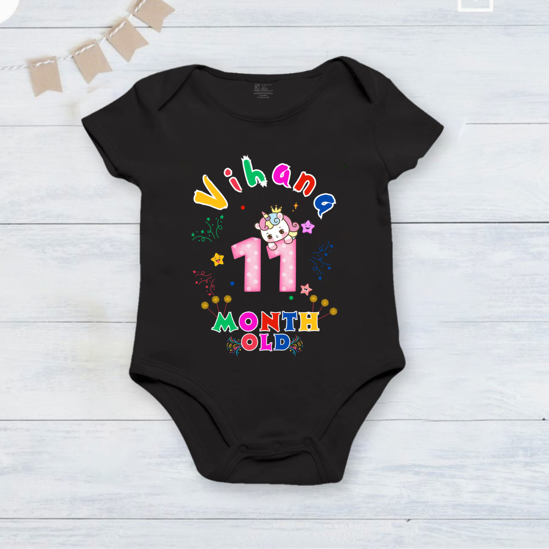 Infant monthly birthday_ With Customized Baby Name Stylish Black Onesies