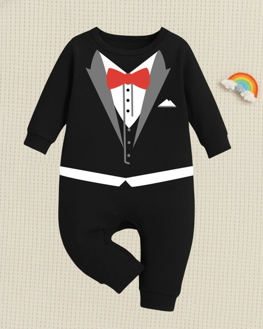 Baby Tuxedo Onesie  _ Black Full Romper