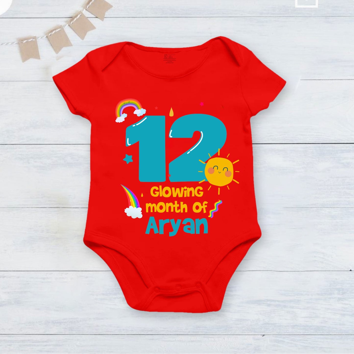 Infant monthly birthday_ With Customized Name Stylish Red Onesies