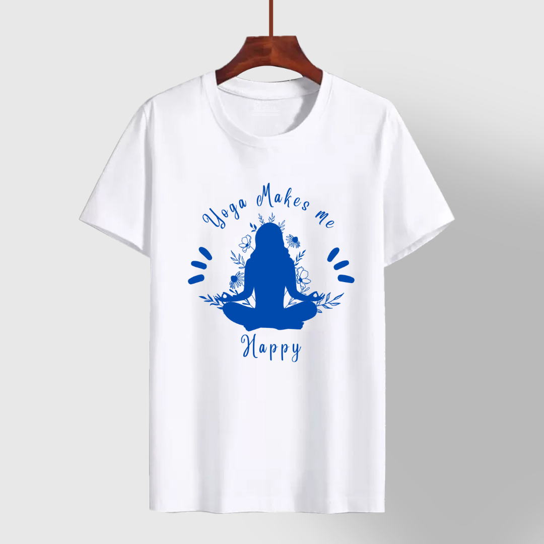 Yoga Makes me haappy, White Yoga tee