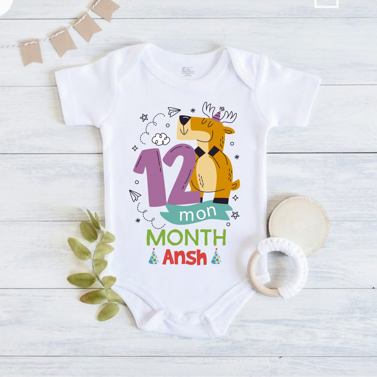 Infant monthly birthday 12 Months of Love Onesie