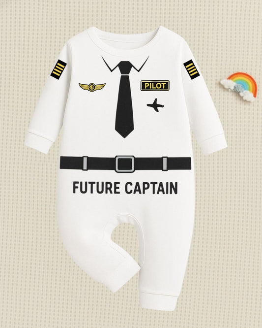 Professional Future Captain Pilot Romper with customized baby name_ White Full Romper