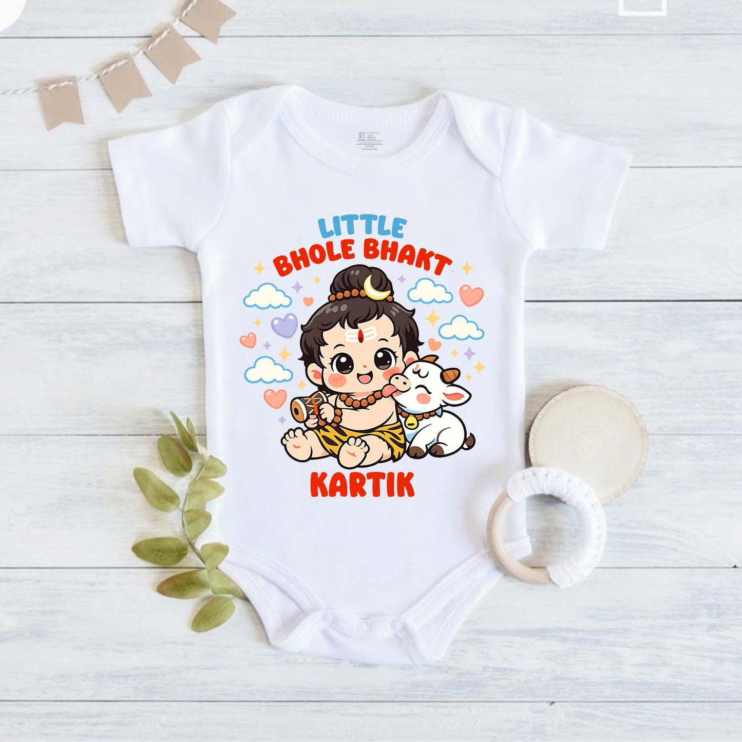 New Born & Baby Clothing | Little Bhole Bhakt With Customized Baby Name | Soft White Cotton