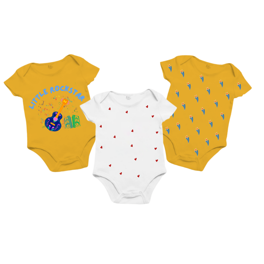 Infant Onesie Little Rockstar Pack_ White and Yellow Trio