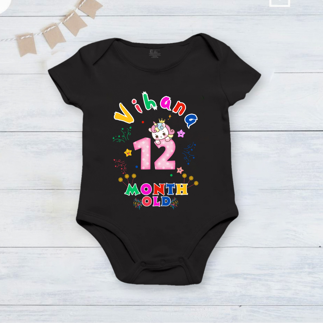 Infant monthly birthday_ With Customized Baby Name Stylish Black Onesies