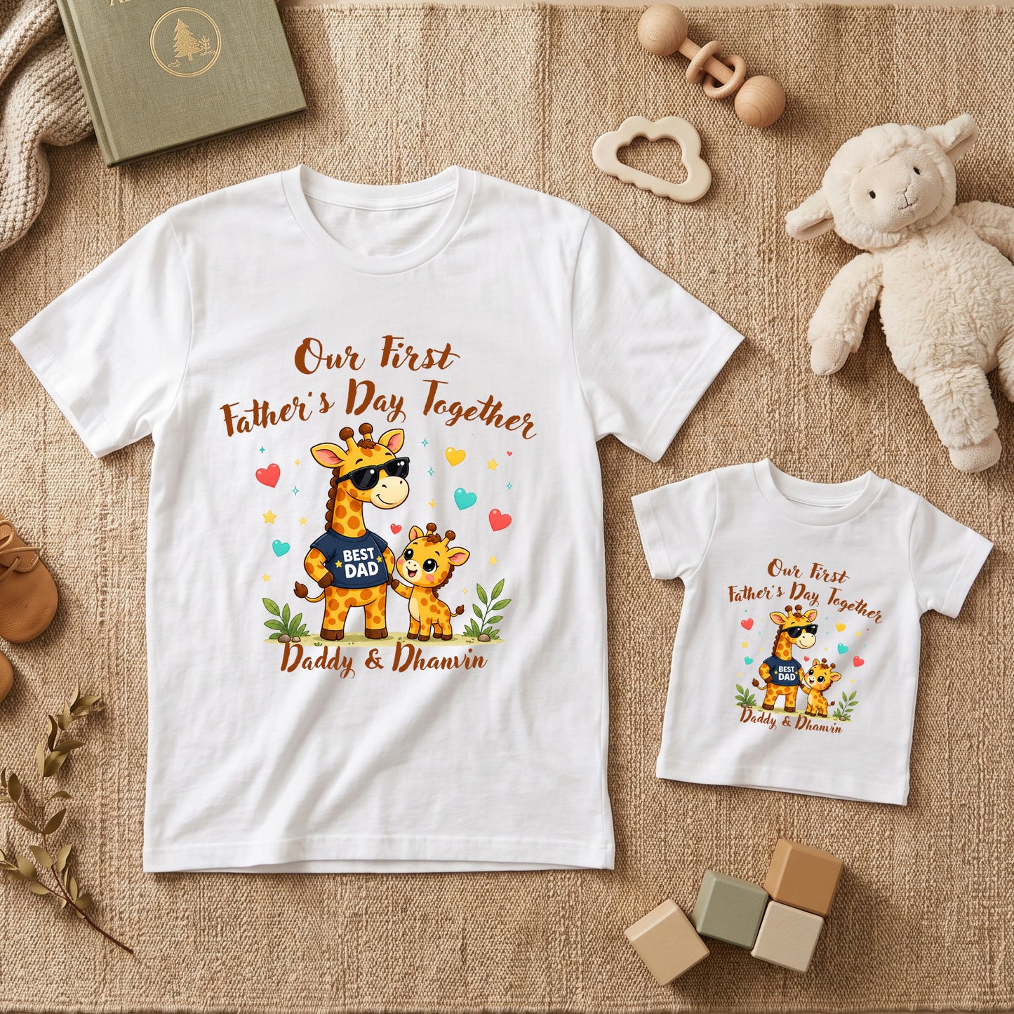 New Born & Baby Clothing | First Father's Day Together Dad & Son Twinning Sets With Customized Baby Name | Soft T-shirt