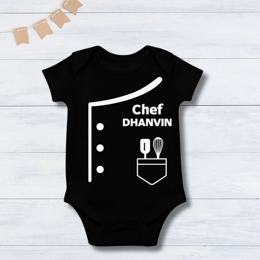 Professional Chef Baby Romper with customized baby name_ Black Romper