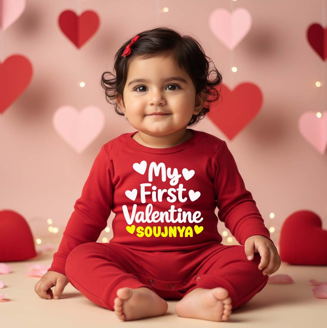 New Born & Baby Clothing | Baby’s First Valentine With Customized Baby Name | Soft Cotton
