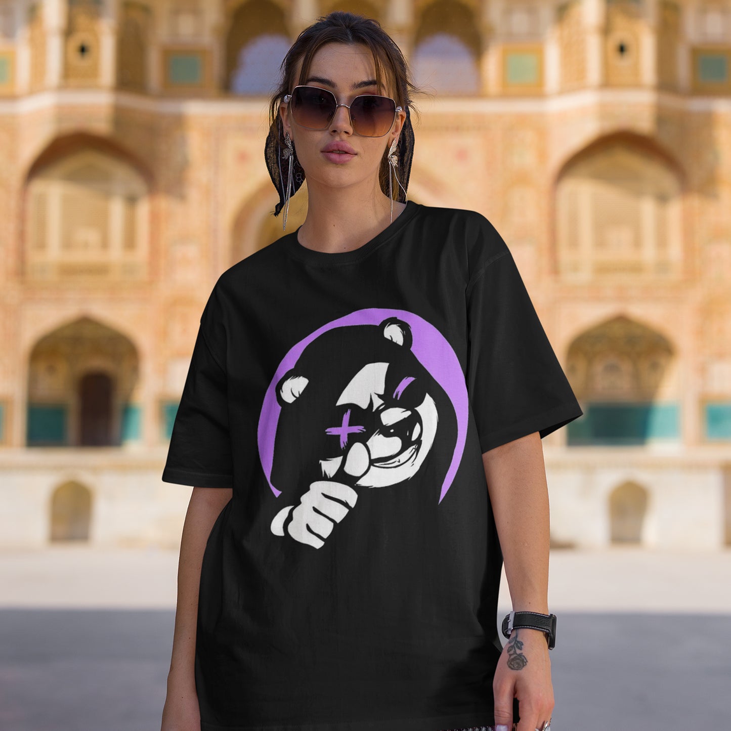 Black Panda Women Oversized Tee