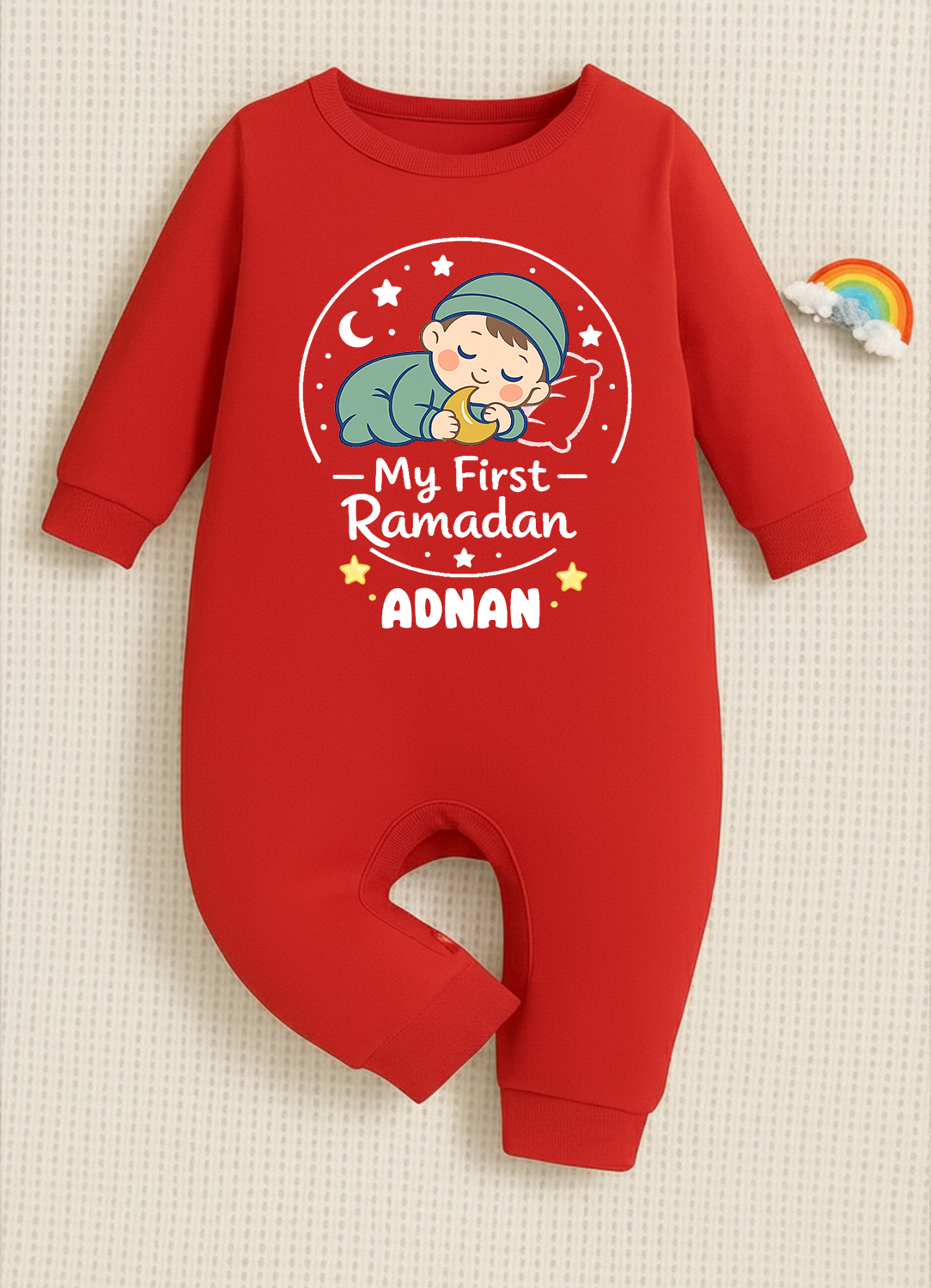 Newborn & Baby Clothing | Baby My First Ramadhan With Personalized Baby Name | Soft Cotton Red Full Romper