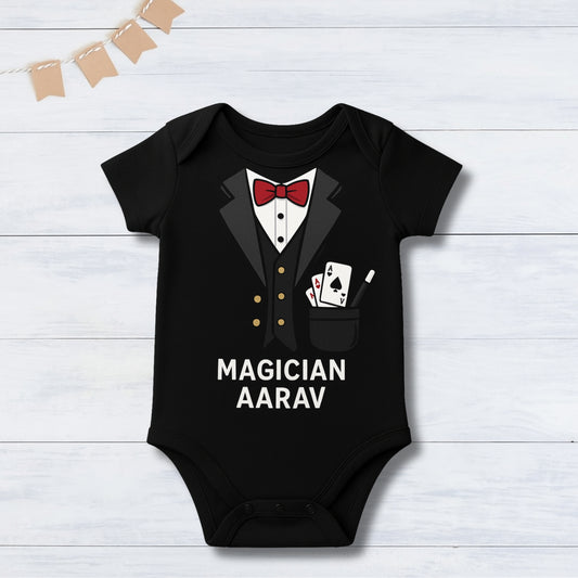 Professional Magician Baby Romper With Customized Baby Name_ Black Romper