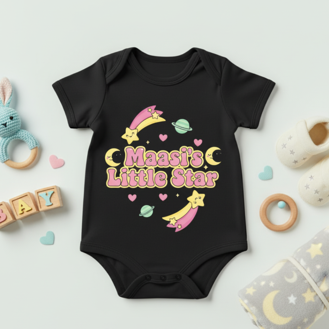 Maasi's Little Star infant onesie_ Black