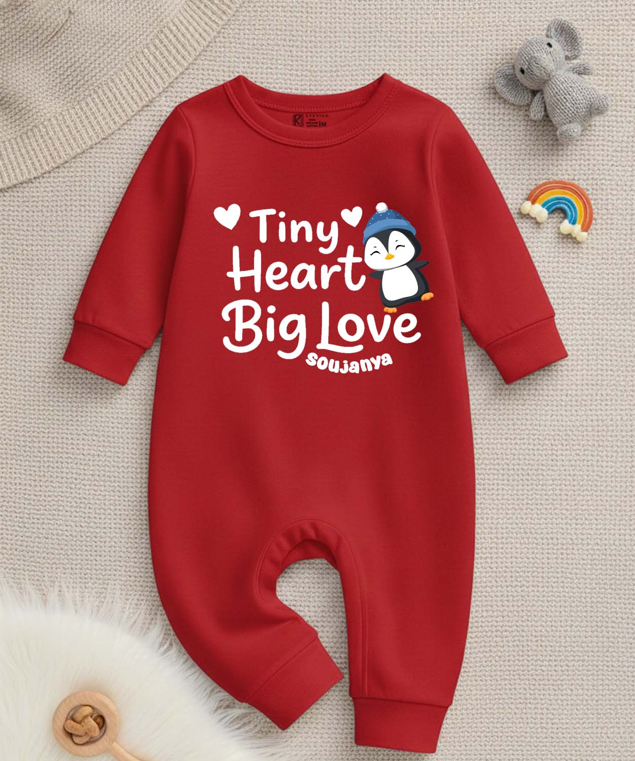 New Born & Baby Clothing | Baby’s First Valentine Outfit - Tiny Heart Big Love With Customized Baby Name | Soft Cotton