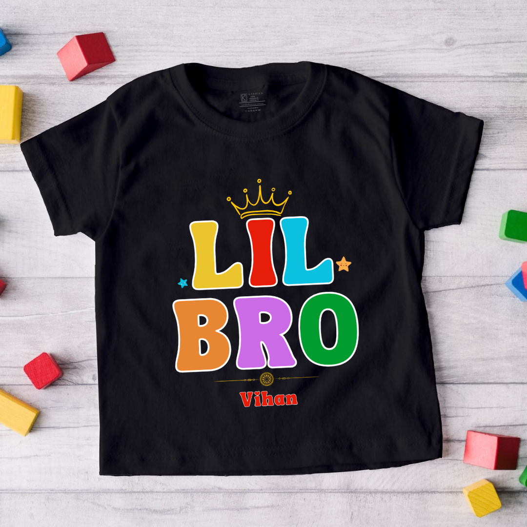 Little Bro customised with name _ Black tee