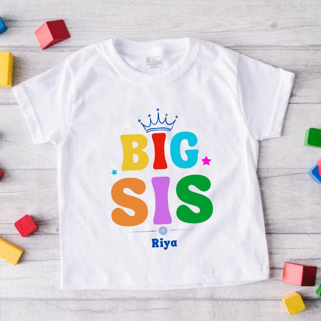 Big Sis customised with name _ White tee