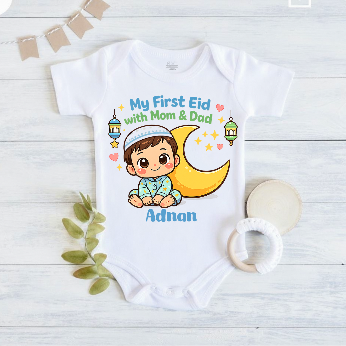 Newborn & Baby Clothing | My First Eid With Mom & Dad Personalized Name | Soft Cotton
