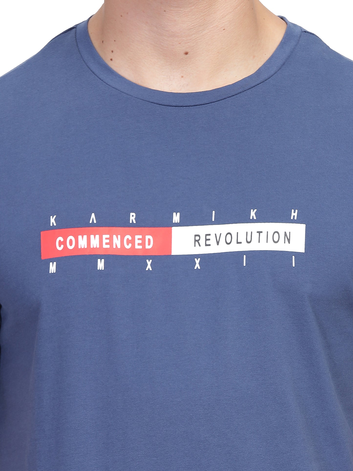 Men Round Neck Premium Organic Cotton Commenced Tshirt - Yale Blue