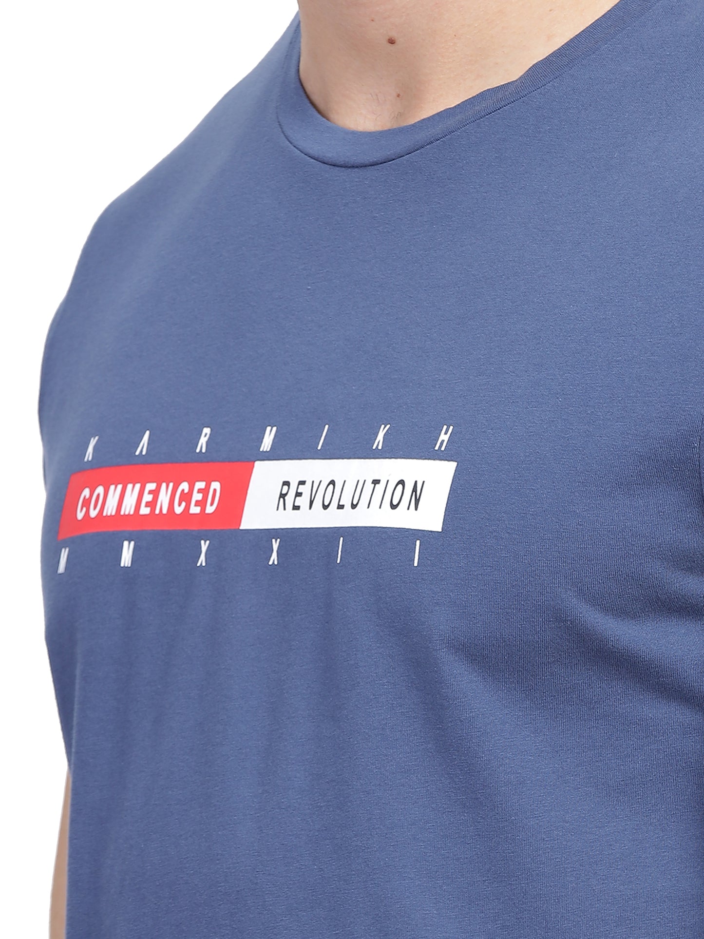 Men Round Neck Premium Organic Cotton Commenced Tshirt - Yale Blue