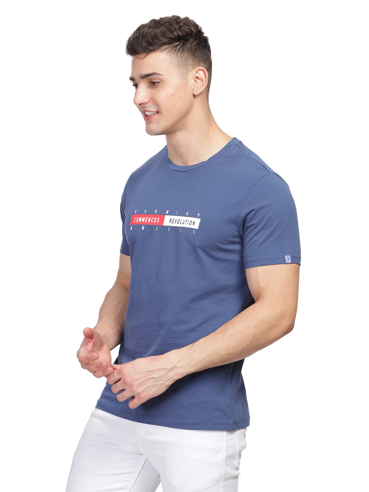 Men Round Neck Premium Organic Cotton Commenced Tshirt - Yale Blue