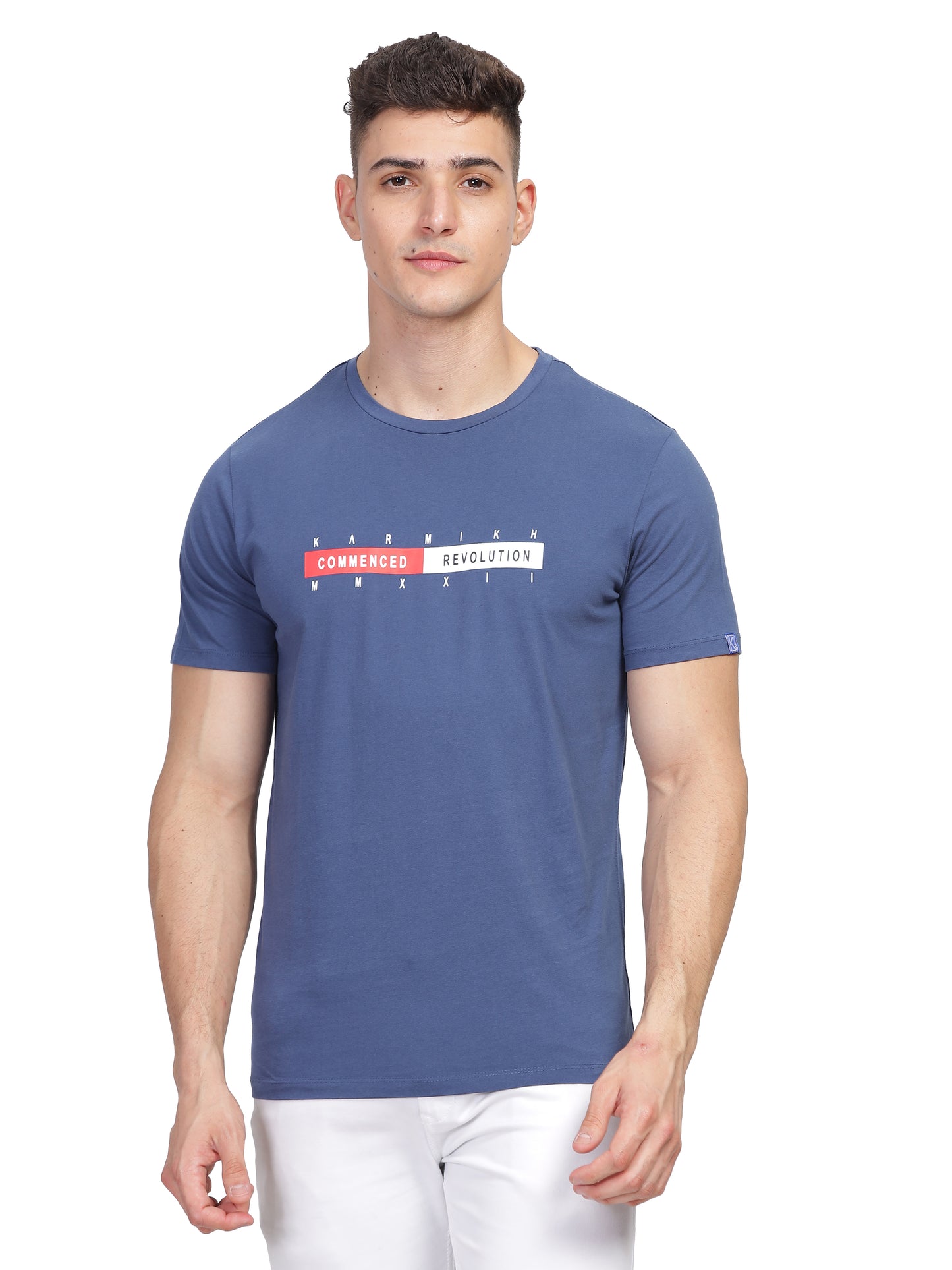 Men Round Neck Premium Organic Cotton Commenced Tshirt - Yale Blue
