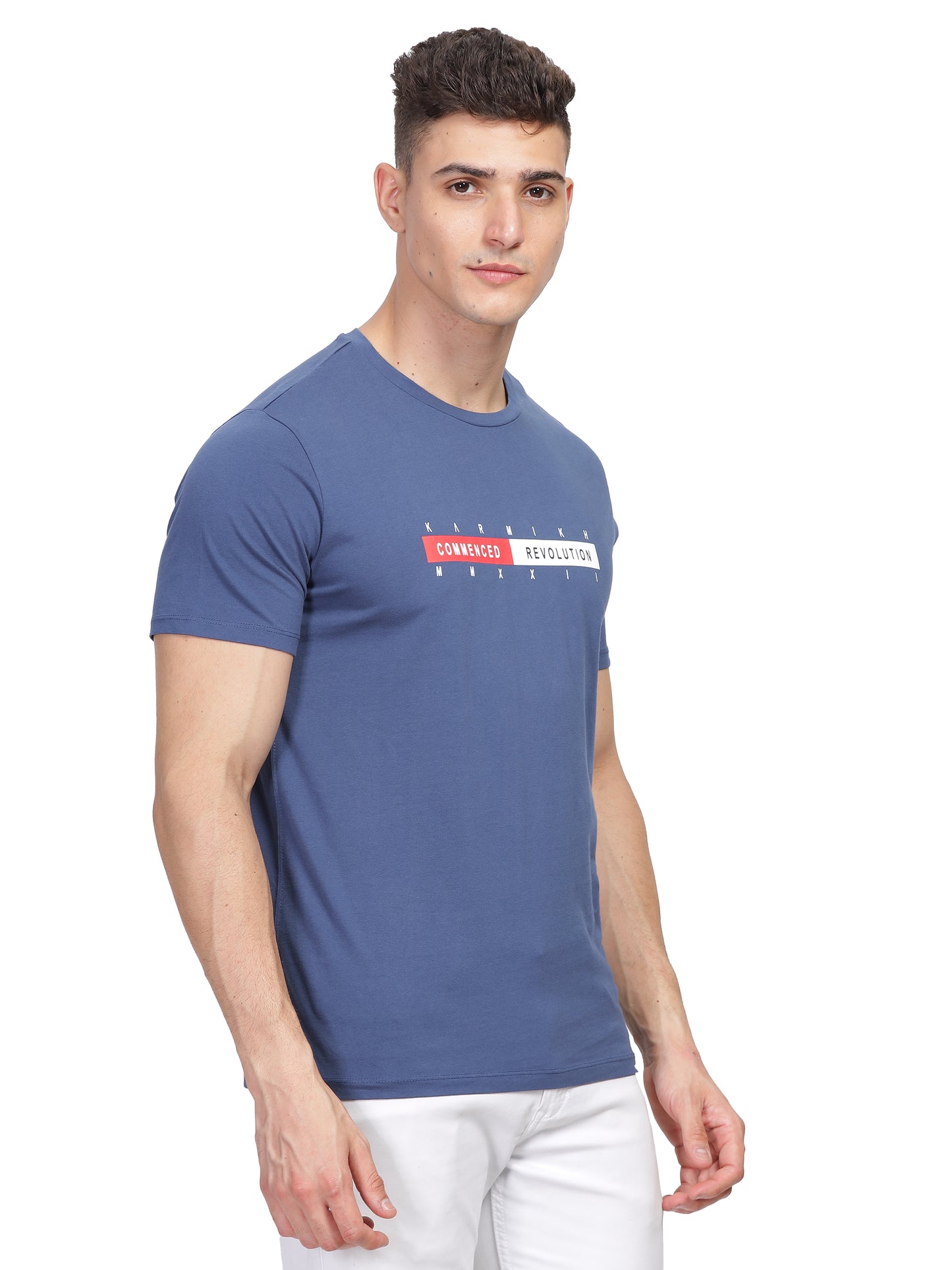 Men Round Neck Premium Organic Cotton Commenced Tshirt - Yale Blue