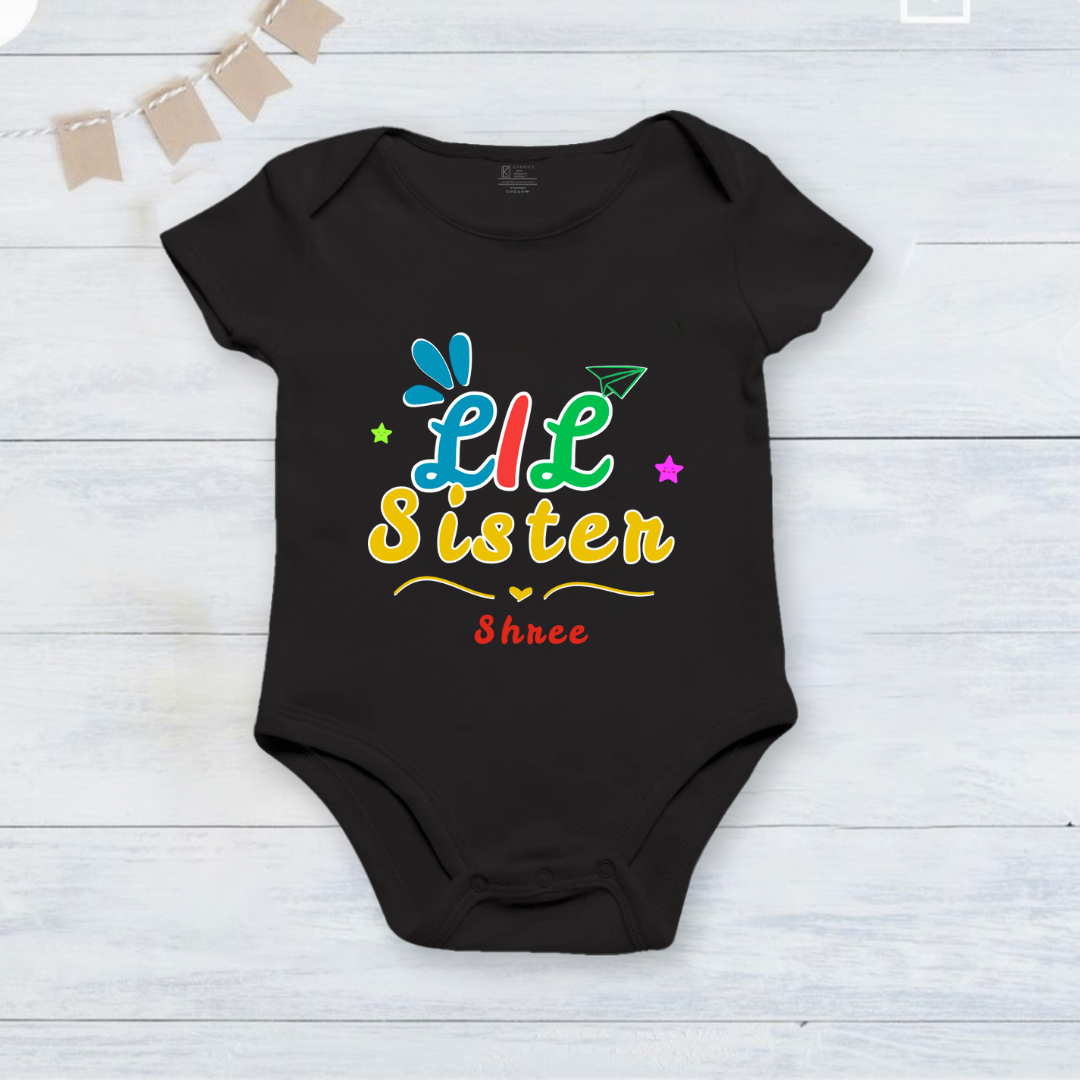 Rakhsha Bandhan as Little Sister with customised name _ Black Onesie