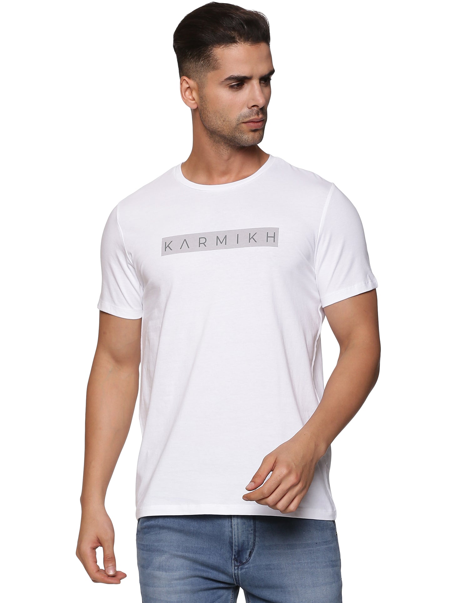 Men Round Neck Classic Karmikh Organic Cotton T-Shirt - White