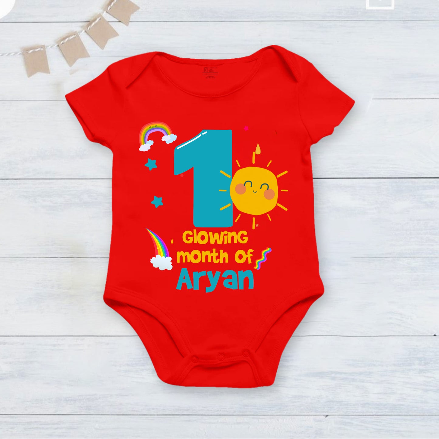 Infant monthly birthday_ With Customized Name Stylish Red Onesies