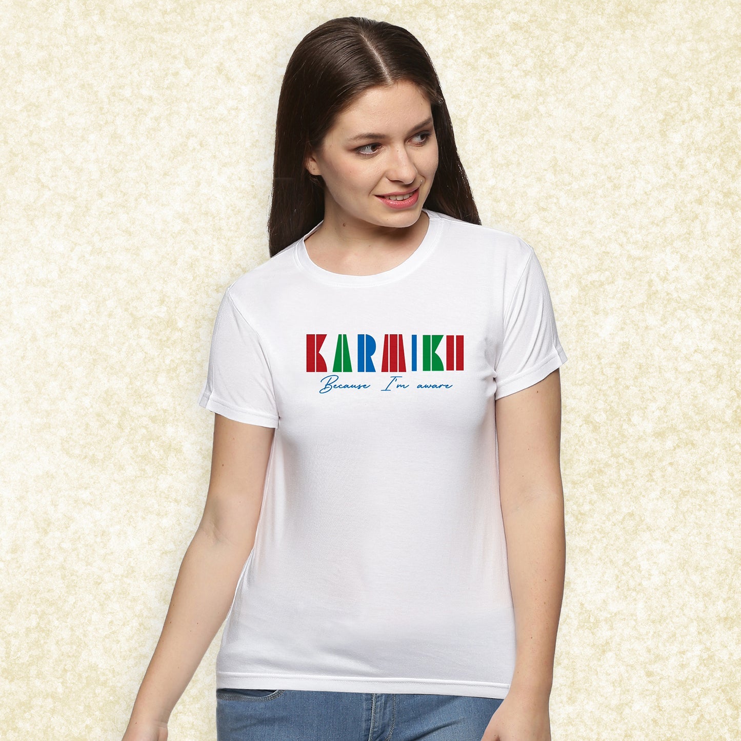 Women Round Neck Organic Cotton Multi Hue Karmikh Printed Tee