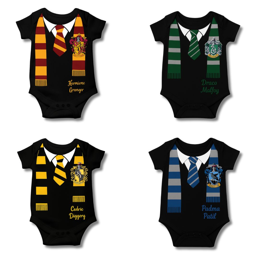 New Born & Baby Clothing | Four Houses Harry Porter Combo With Customized Baby Name | Soft Cotton