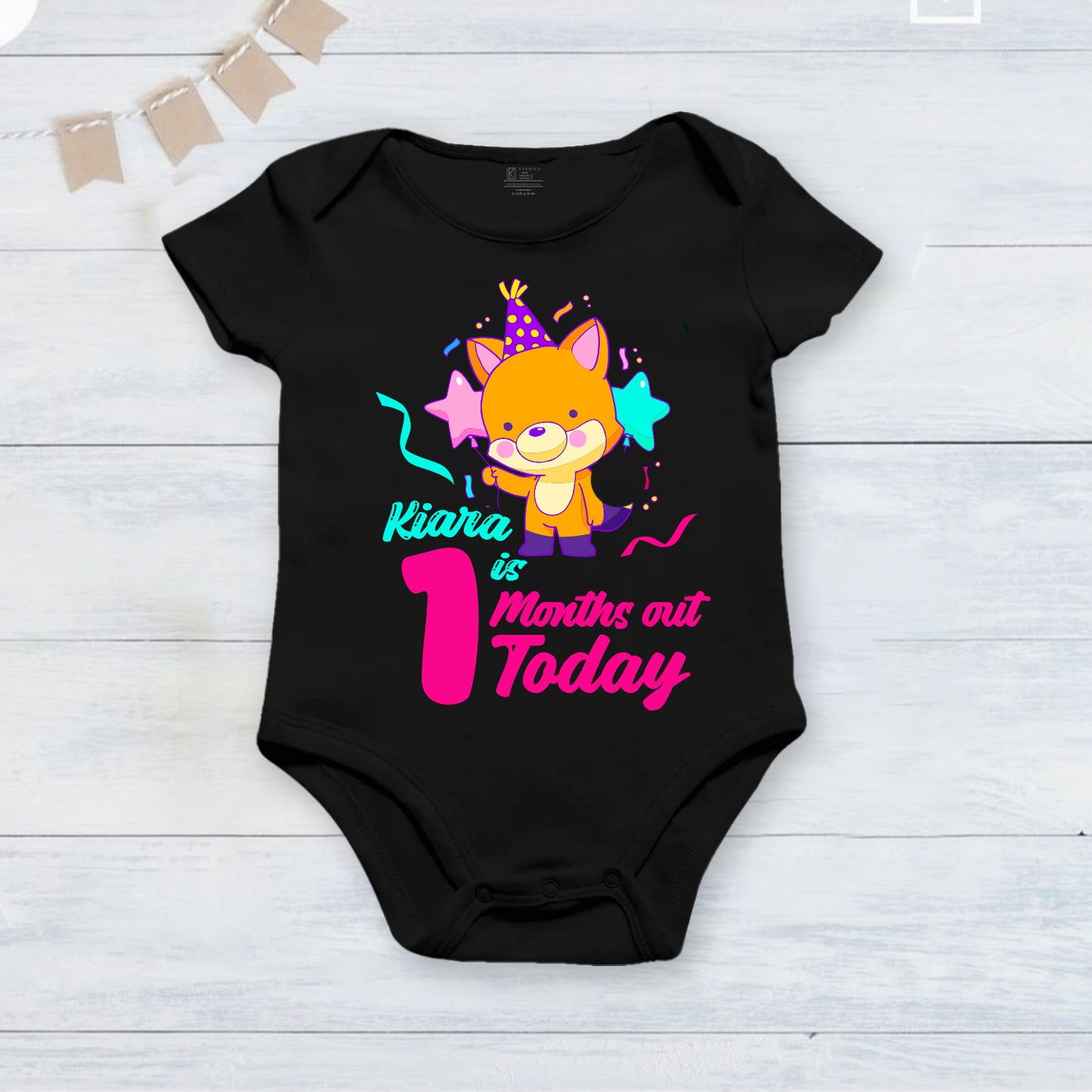 Infant monthly birthday_ With Customized Baby Girl's Name Stylish Black Onesies