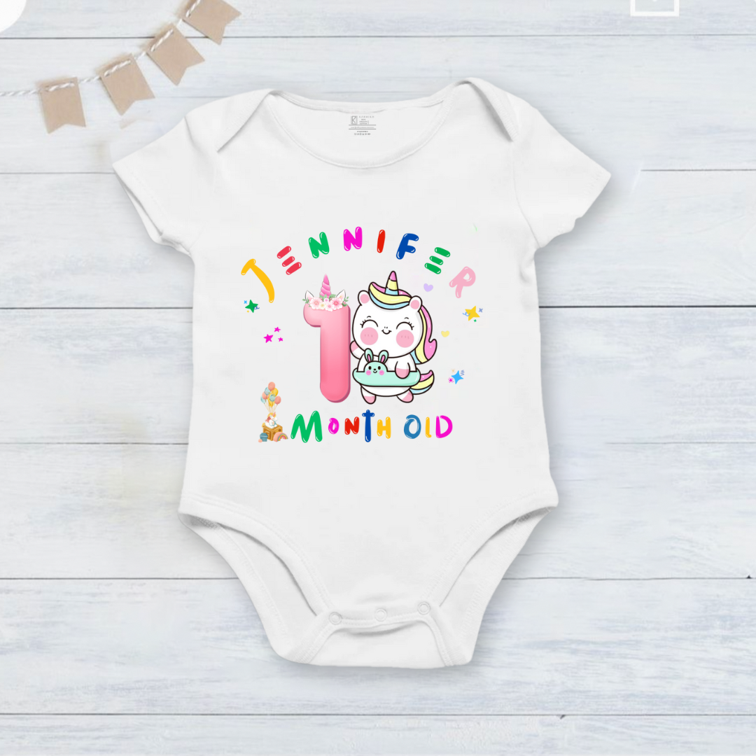 1st Infant monthly birthday 12 Months of Love_ Customized name White Onesie