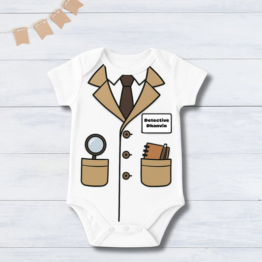 Professional Detective Romper with customised baby name_ White Romper