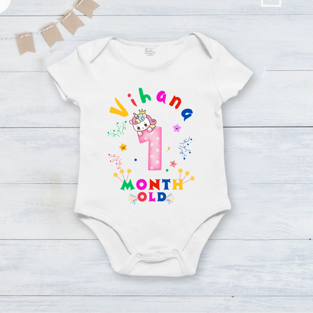 Infant monthly birthday 12 Months of Love_ Customized name White Onesie