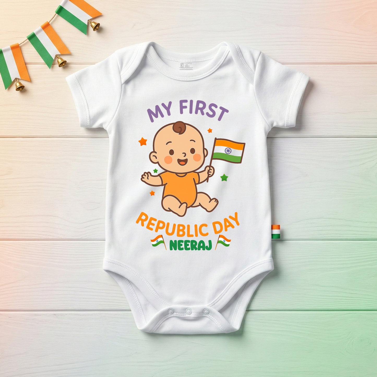 New Born & Baby Clothing | Giggle First Republic Day With Customized Baby Name | Soft Cotton Romper