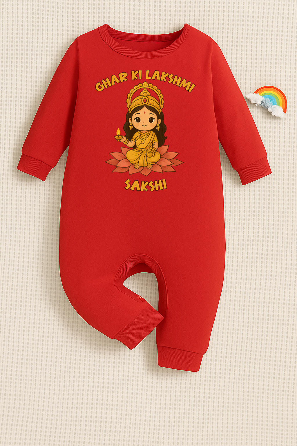 Ghar Ki Lakshmi With Customized Baby Girl Name _ Full Red Romper
