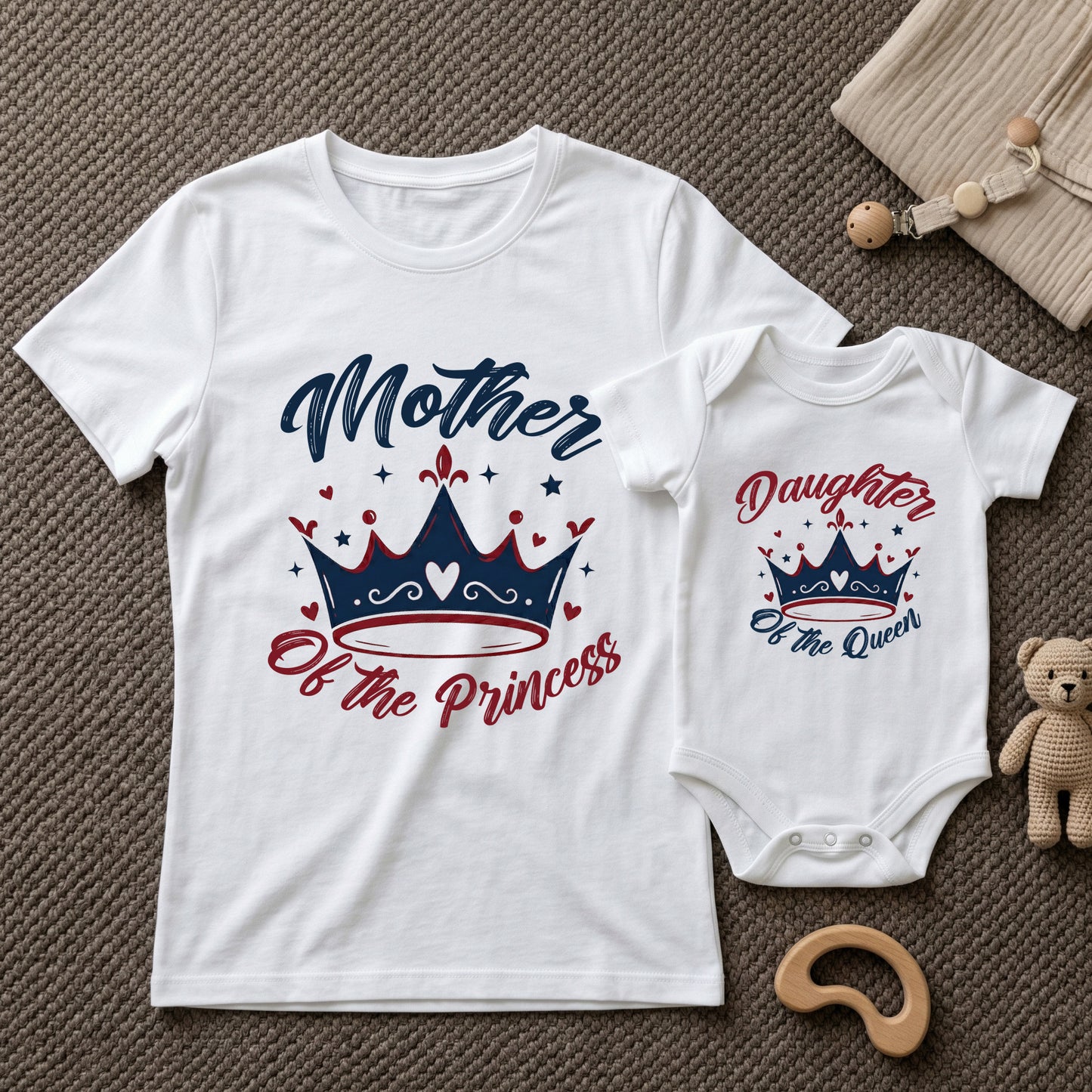 New Born & Baby Clothing | Mother Of The Princess and Daughter Of a Queen With The customized Baby Name Combo White | Soft Cotton