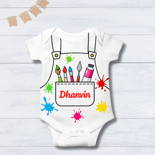 Baby Artist Romper With Customized Baby Name_ White Romper
